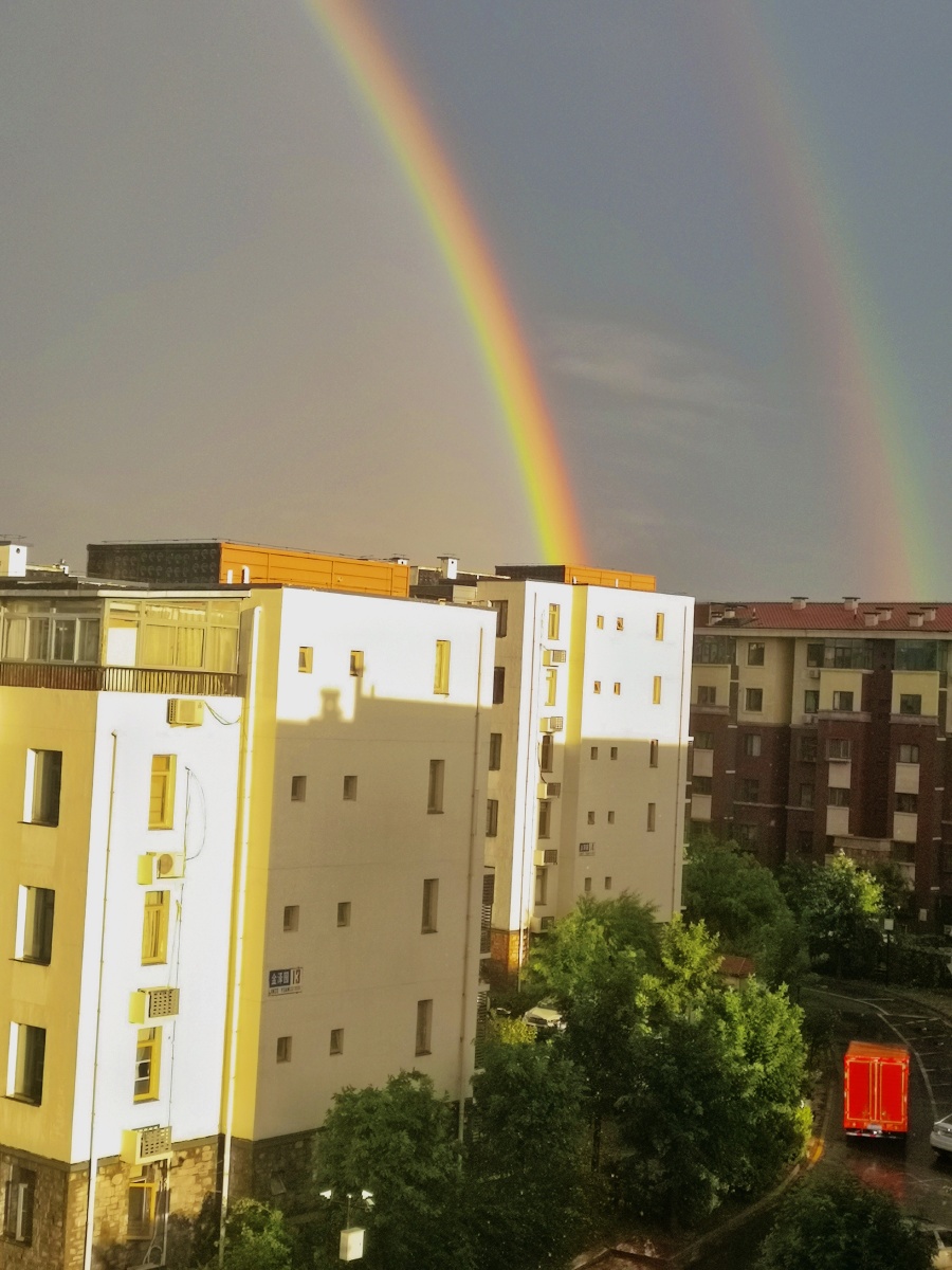 雨后的天津某一角再次遇见双彩虹