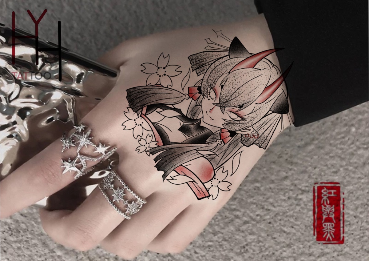 手背纹身桃花妖纹身手稿