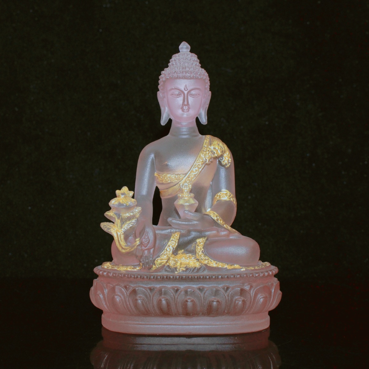 琉璃描彩莲花底座释迦佛像摆件尺寸754512330克