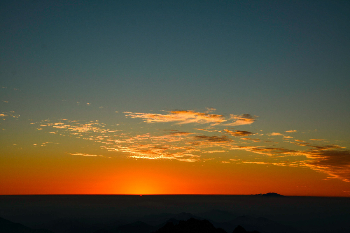 日落后地平线上最后的霞光