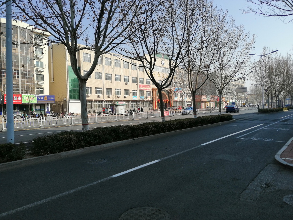 北方城市沧州街头的拍摄照片有马路大街汽车行人电动车自行车楼房办公