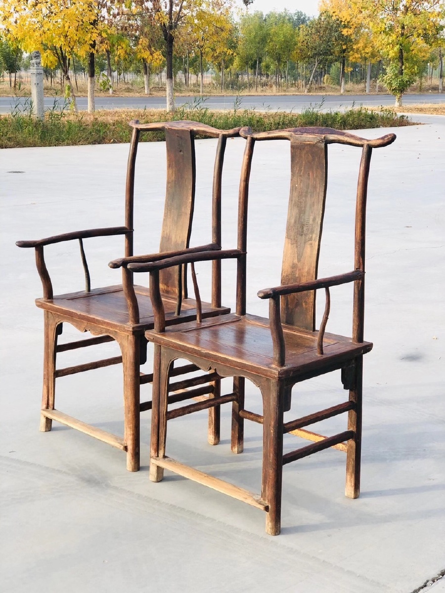 清中期榆木四出头官帽椅全品