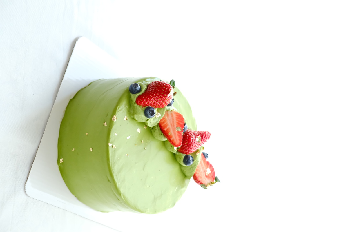 95抹茶草莓覆盆子奶油蛋糕91·戚风蛋糕夹上覆盆子果酱奶油,草莓