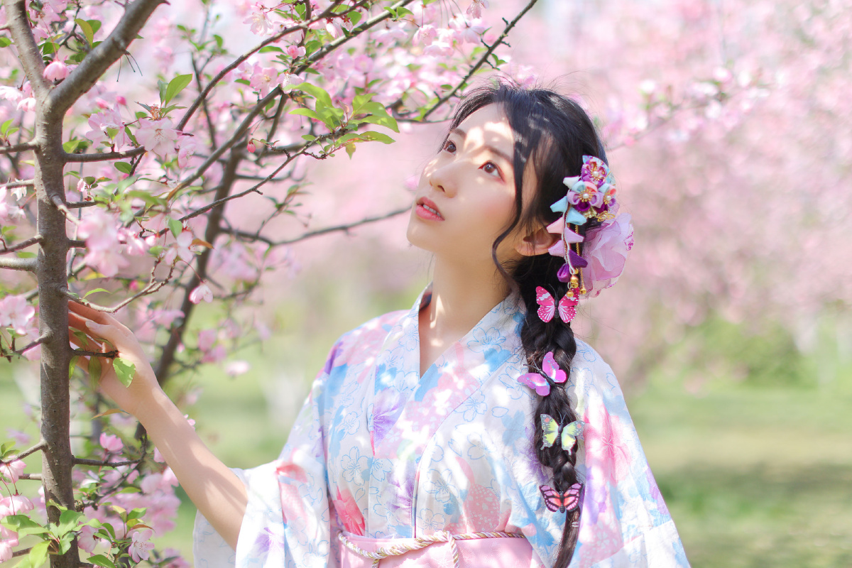 海棠花和服少女