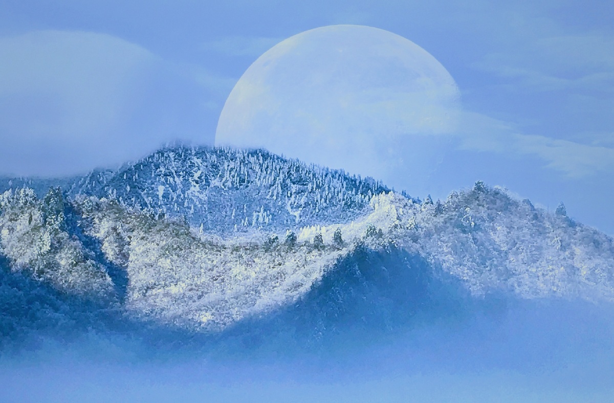 冻云宵遍岭素雪晓凝华