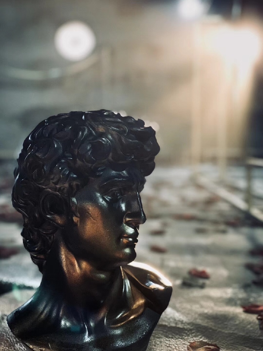 雕塑 大卫 黑色 艺术品 道具 逆光 光影 摆件