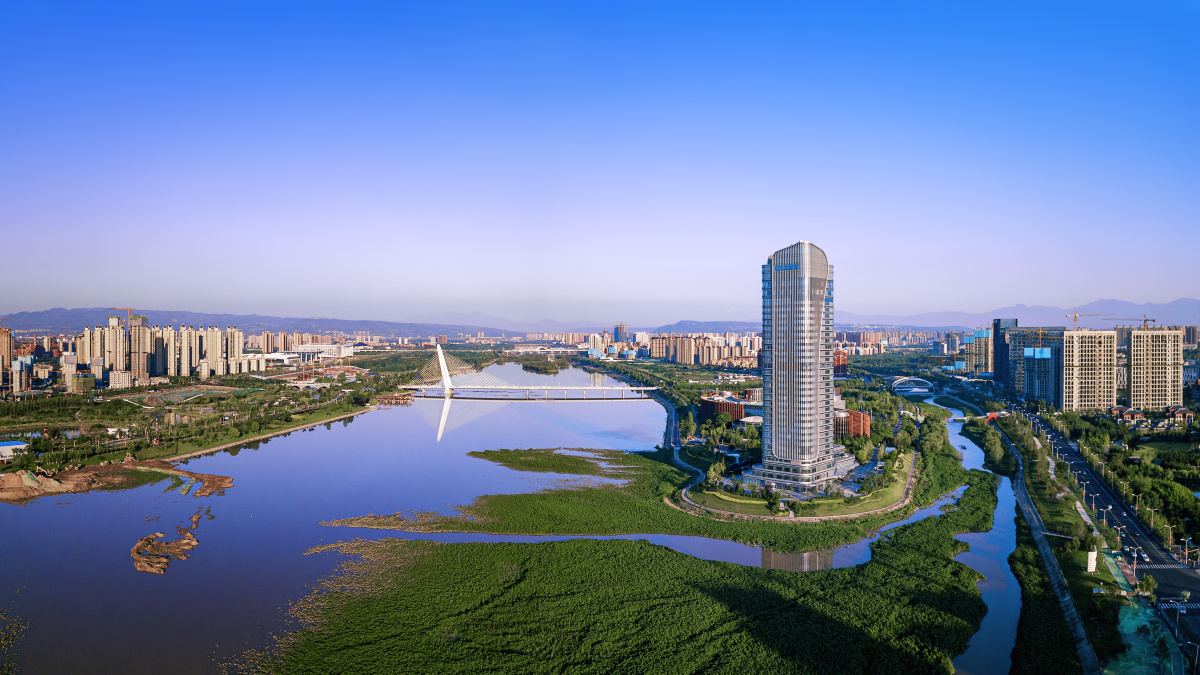 航拍于陕西西安浐河与灞河交汇处秦晗子关注