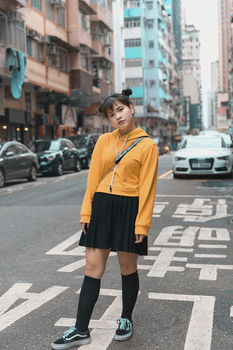 香港旺角街拍青色调