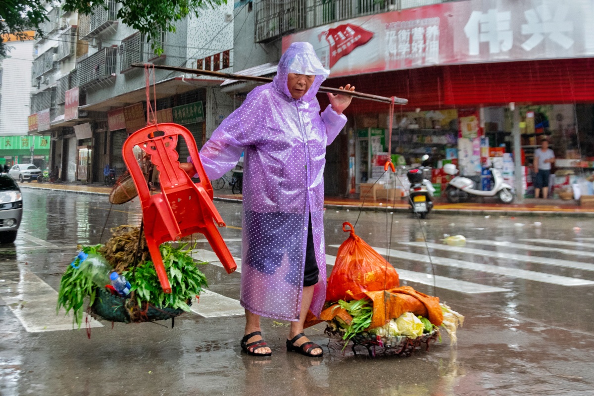 80岁的雨中卖菜老阿姨