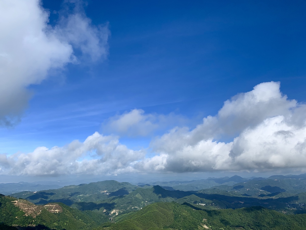 天空高远洁净片片白云轻轻飘着像大海里浮动的白帆