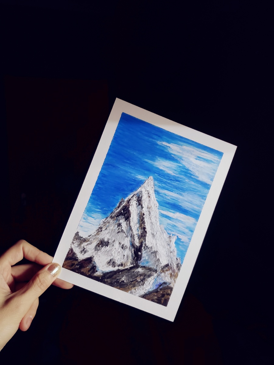 《雪山》油画棒手绘风景 - 简单_是一种态度 - 图虫