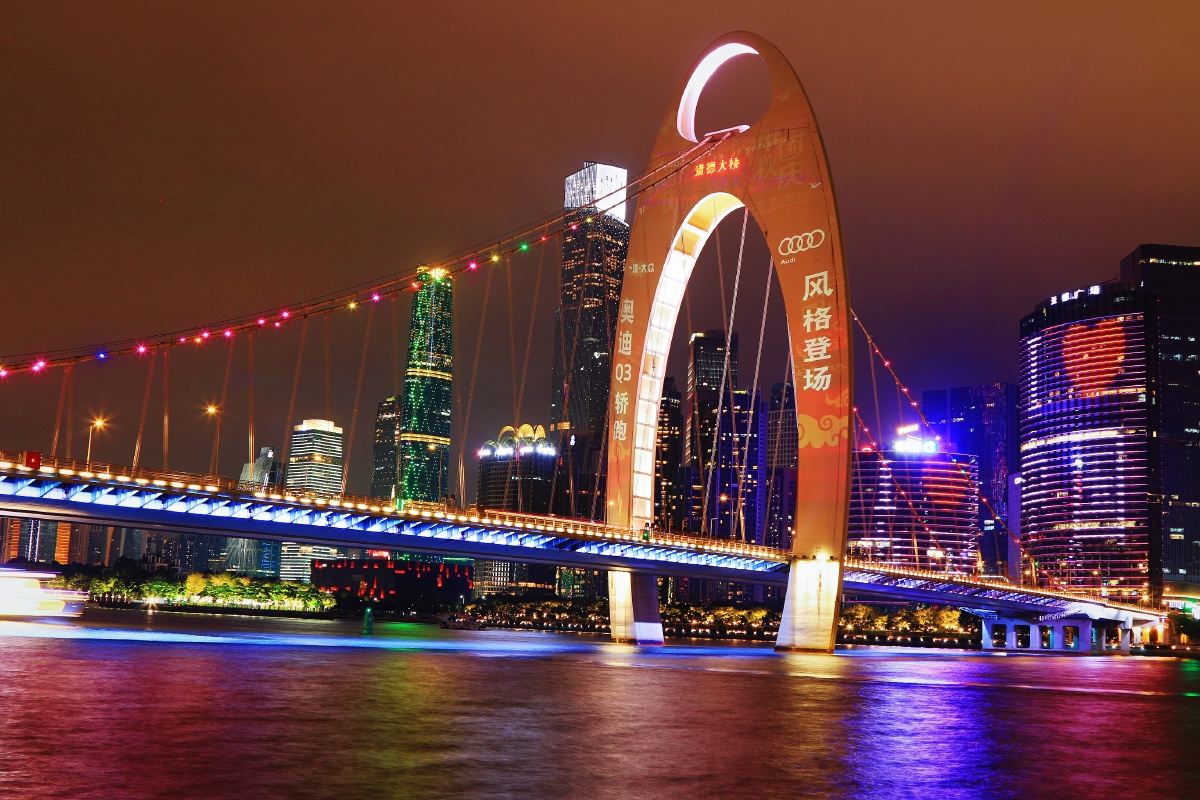 广州猎德大桥背景投影我爱你中国