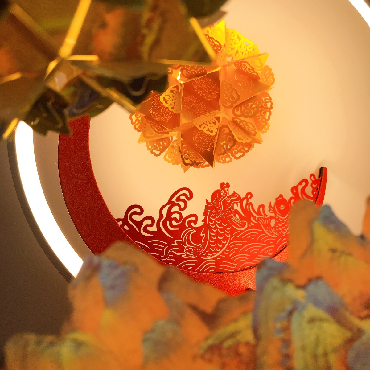 春节快乐开运锦鲤纸雕灯