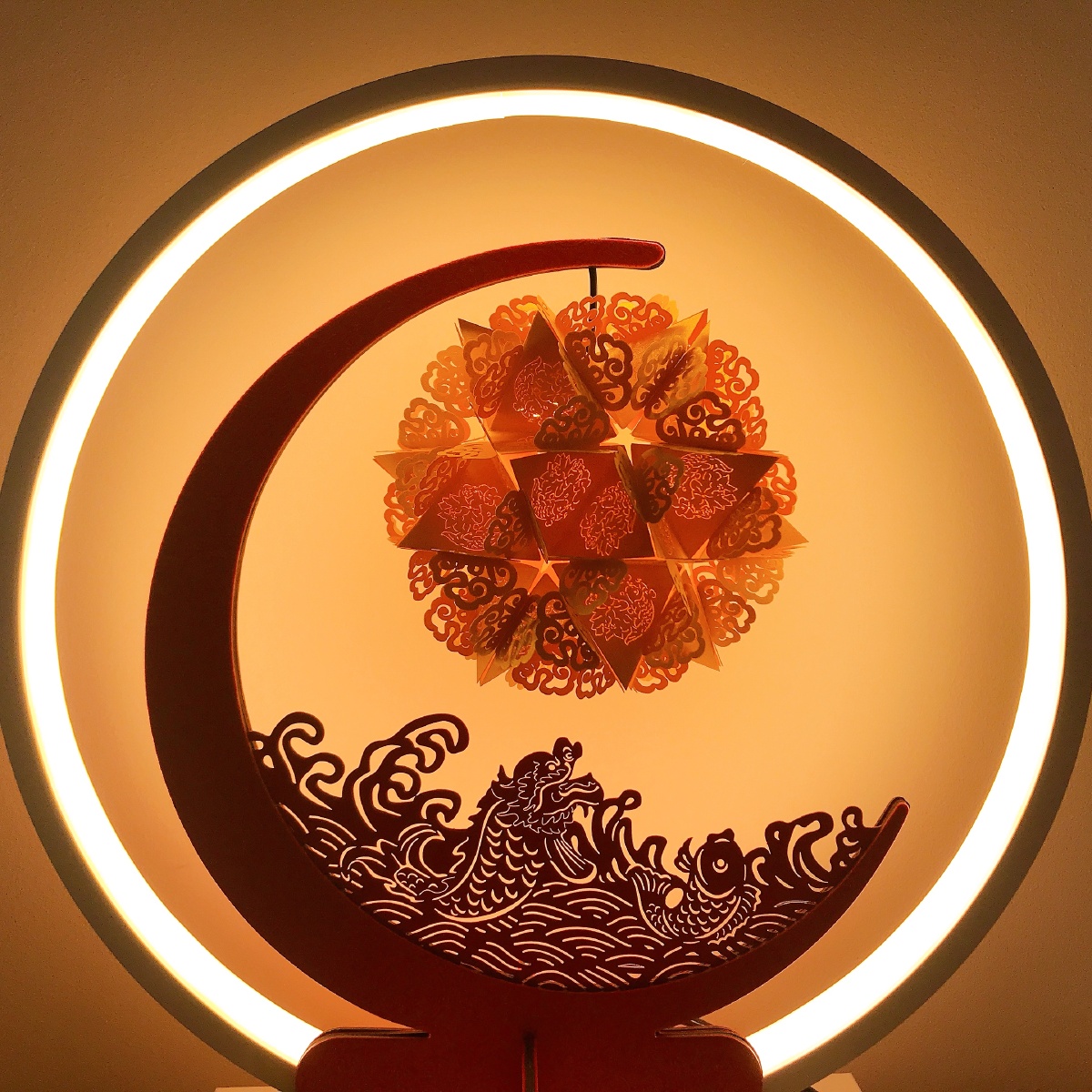 春节快乐开运锦鲤纸雕灯