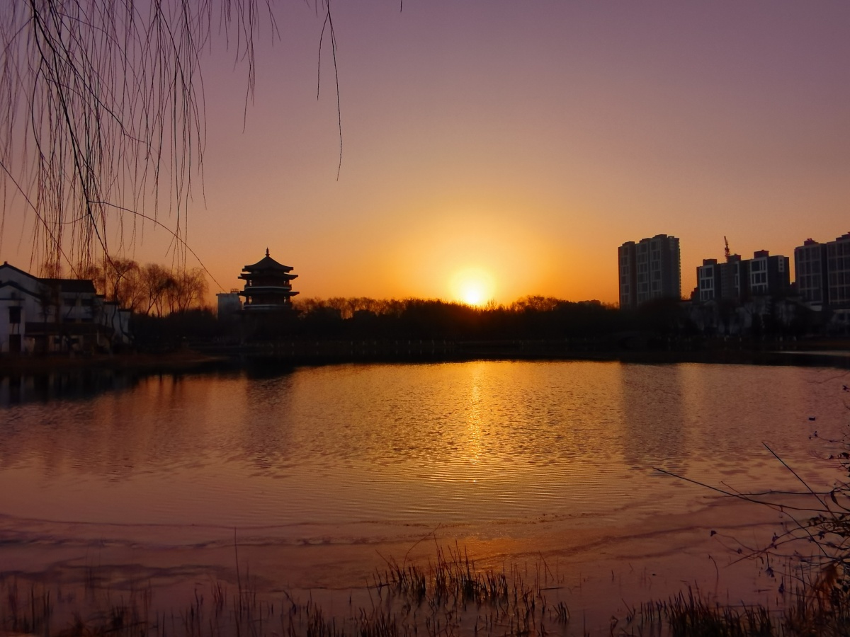 波光粼粼冬日清晨华为手机摄于小胖城公园