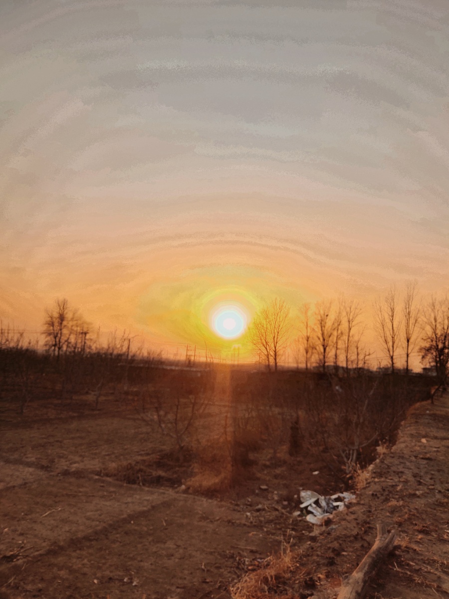 落日余晖乡村晚景