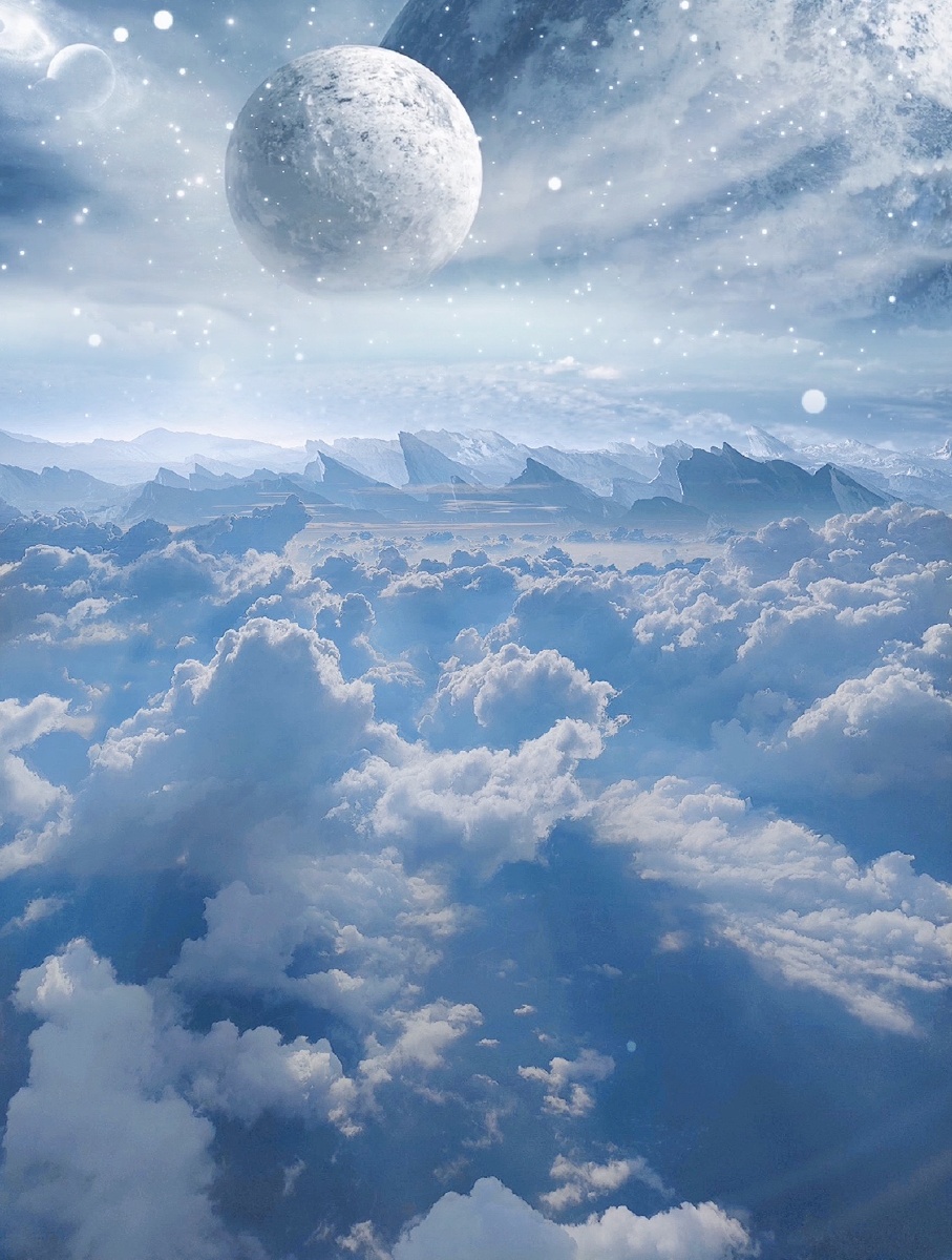 天空中的天空之境月亮中月亮云层中的云层星辰中月亮