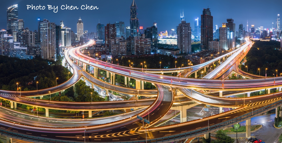 傍晚的上海大动脉延安高架与南北高架03