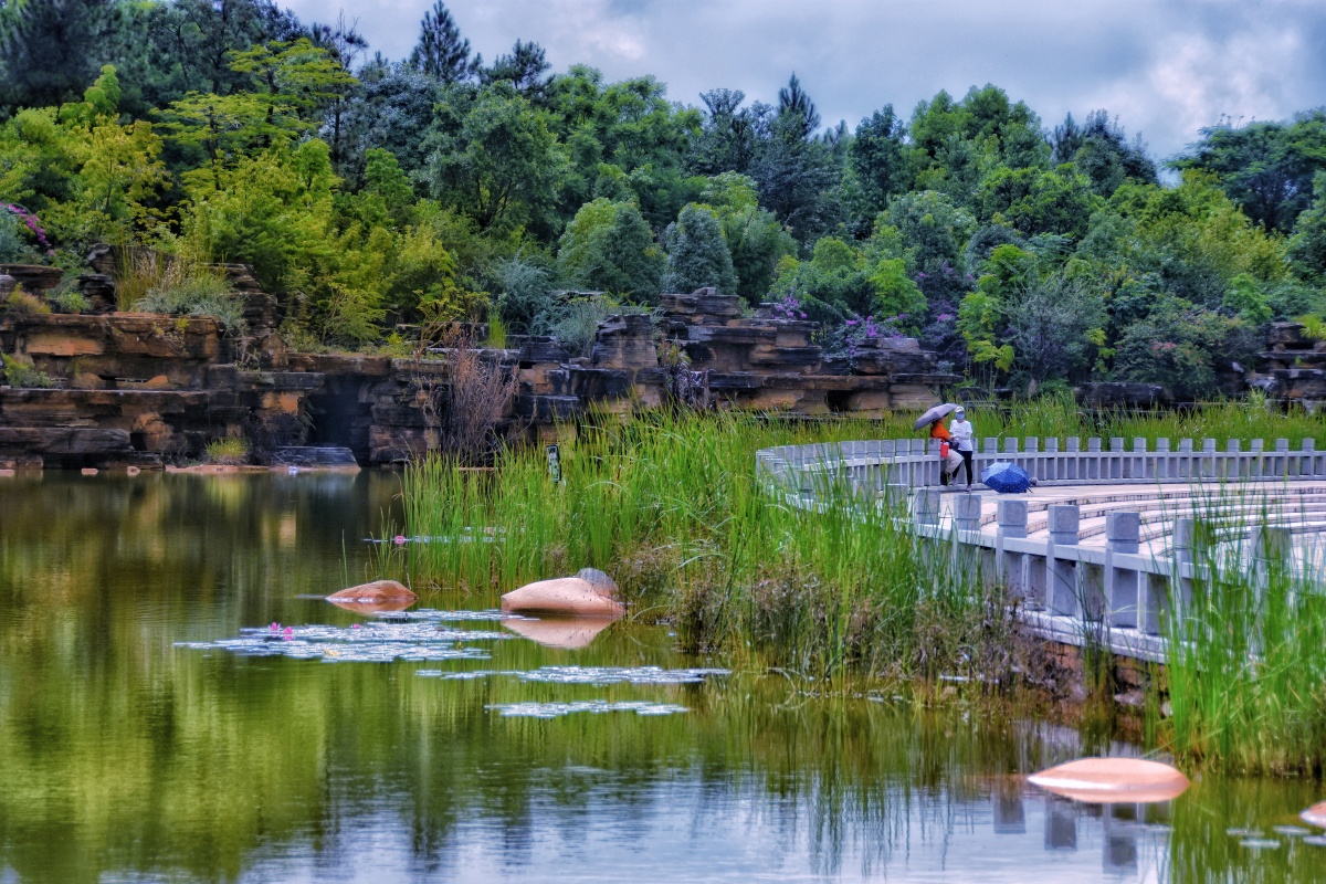 满池碧绿倚栏私语摄于云南省红河州蒙自市滇南绿洲生态园