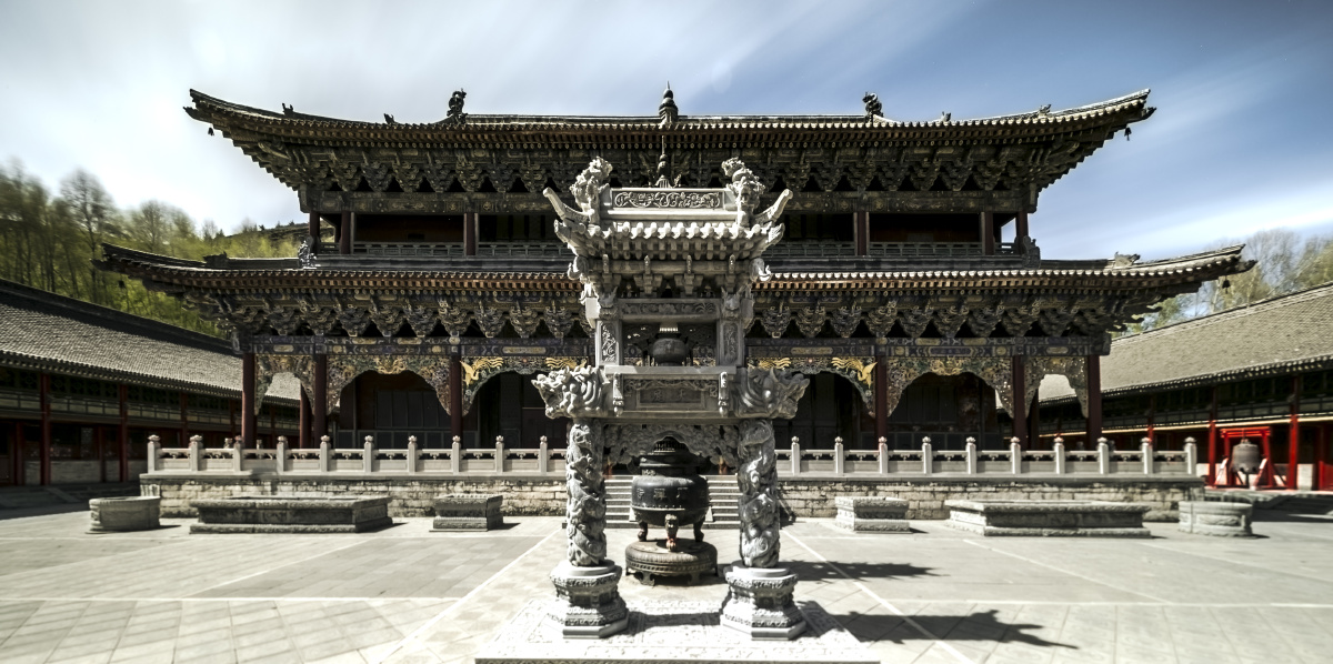 五台山金阁寺明代大殿夕照菩萨顶文殊殿俯瞰台怀夜景