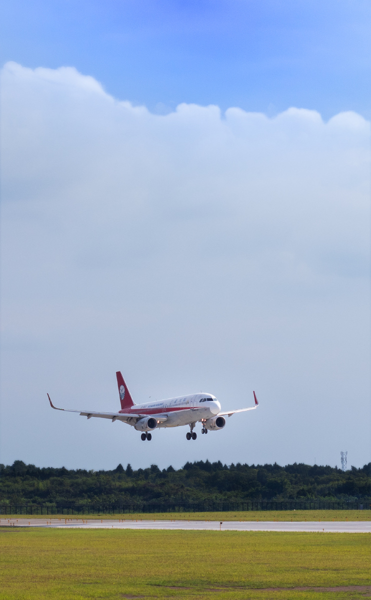 飞机降落于成都天府国际机场