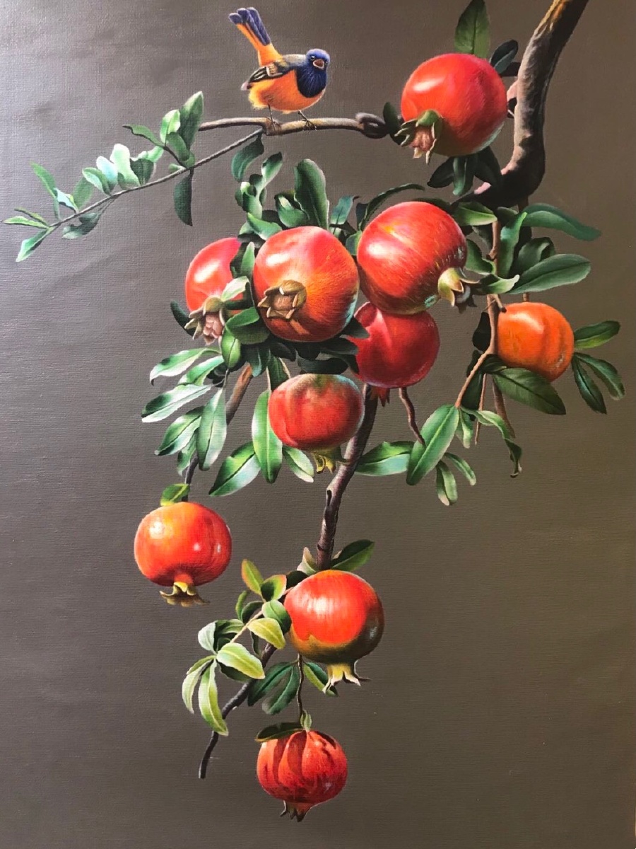 临摹油画.——石榴红了