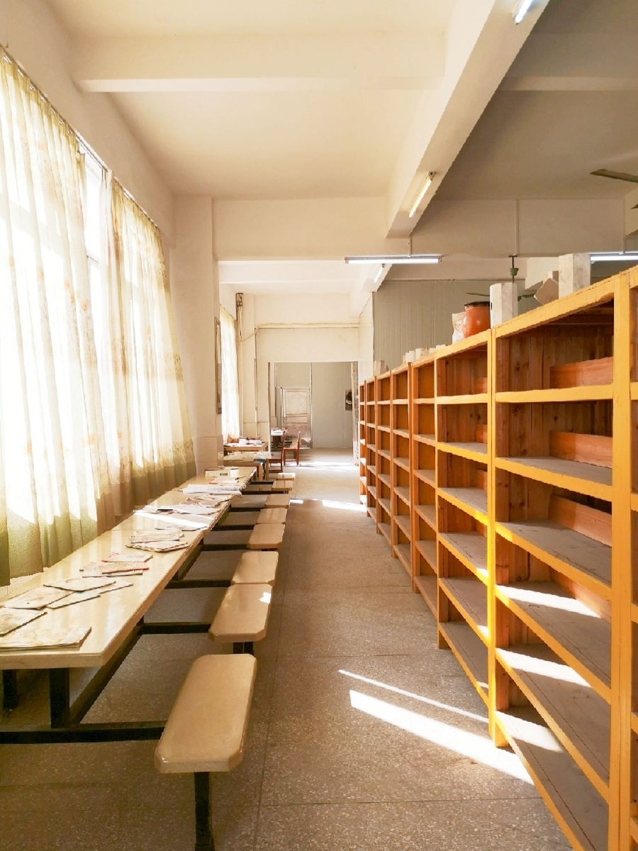 午后的图书馆阳光透过窗户照在图书馆的架子上