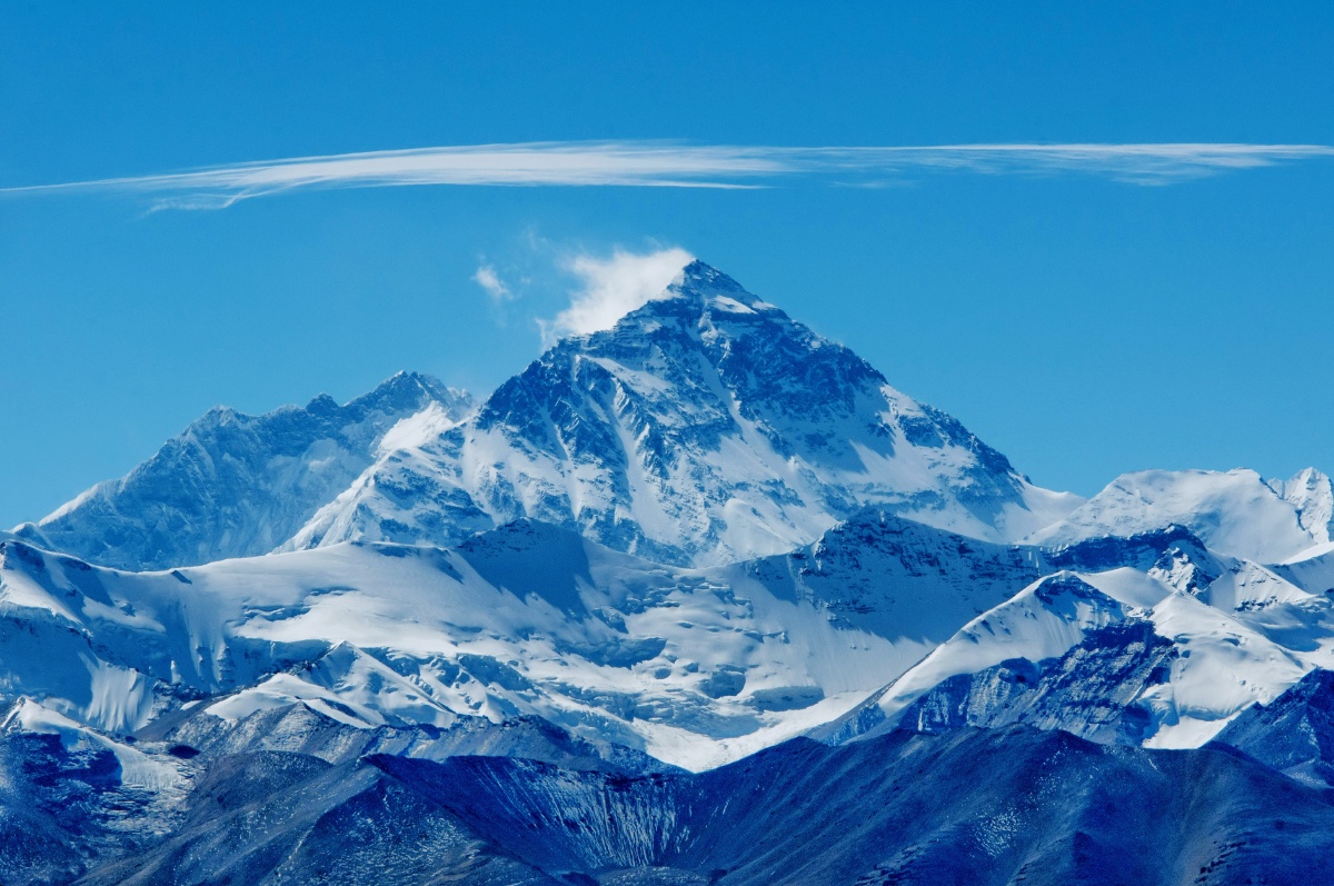 珠穆朗玛峰峰顶的祥云和旗云