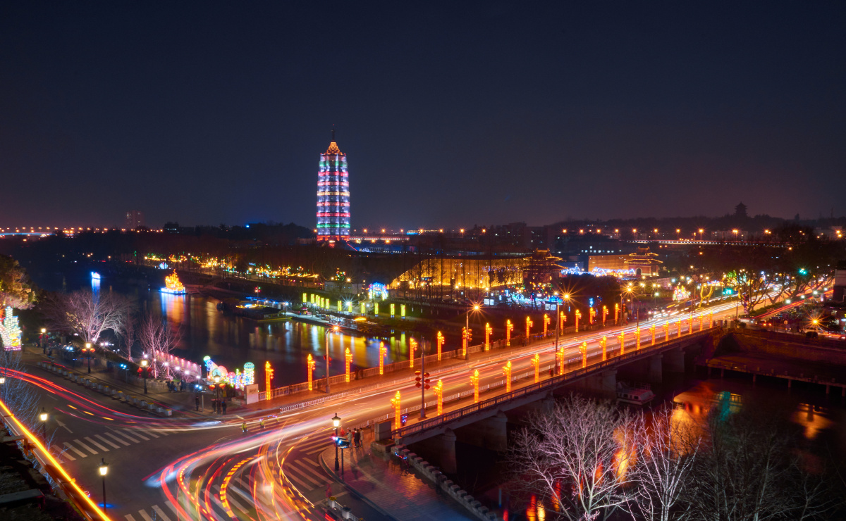 1/113我要上开屏尼康风光车轨中华门夜景城市南京长曝光灯光#大报恩寺