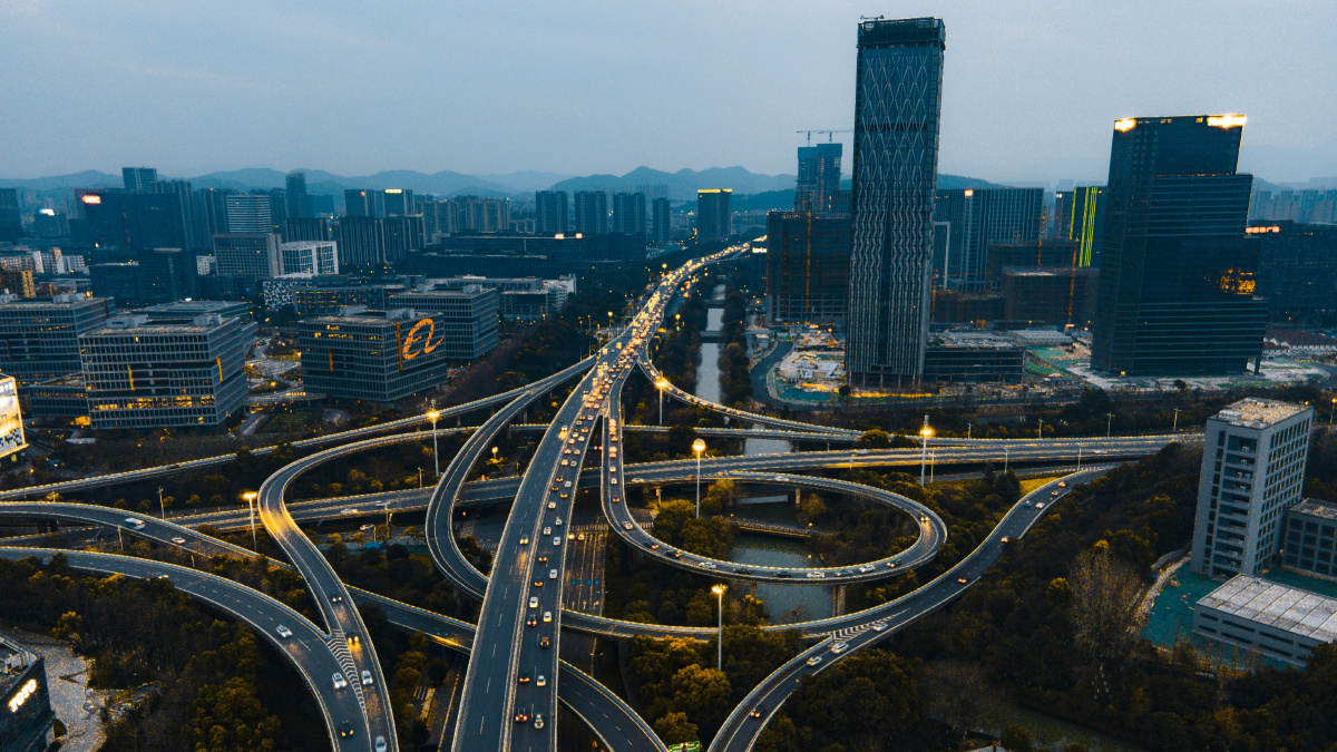 就让我来为你星星点灯航拍浙江杭州滨江复兴大桥