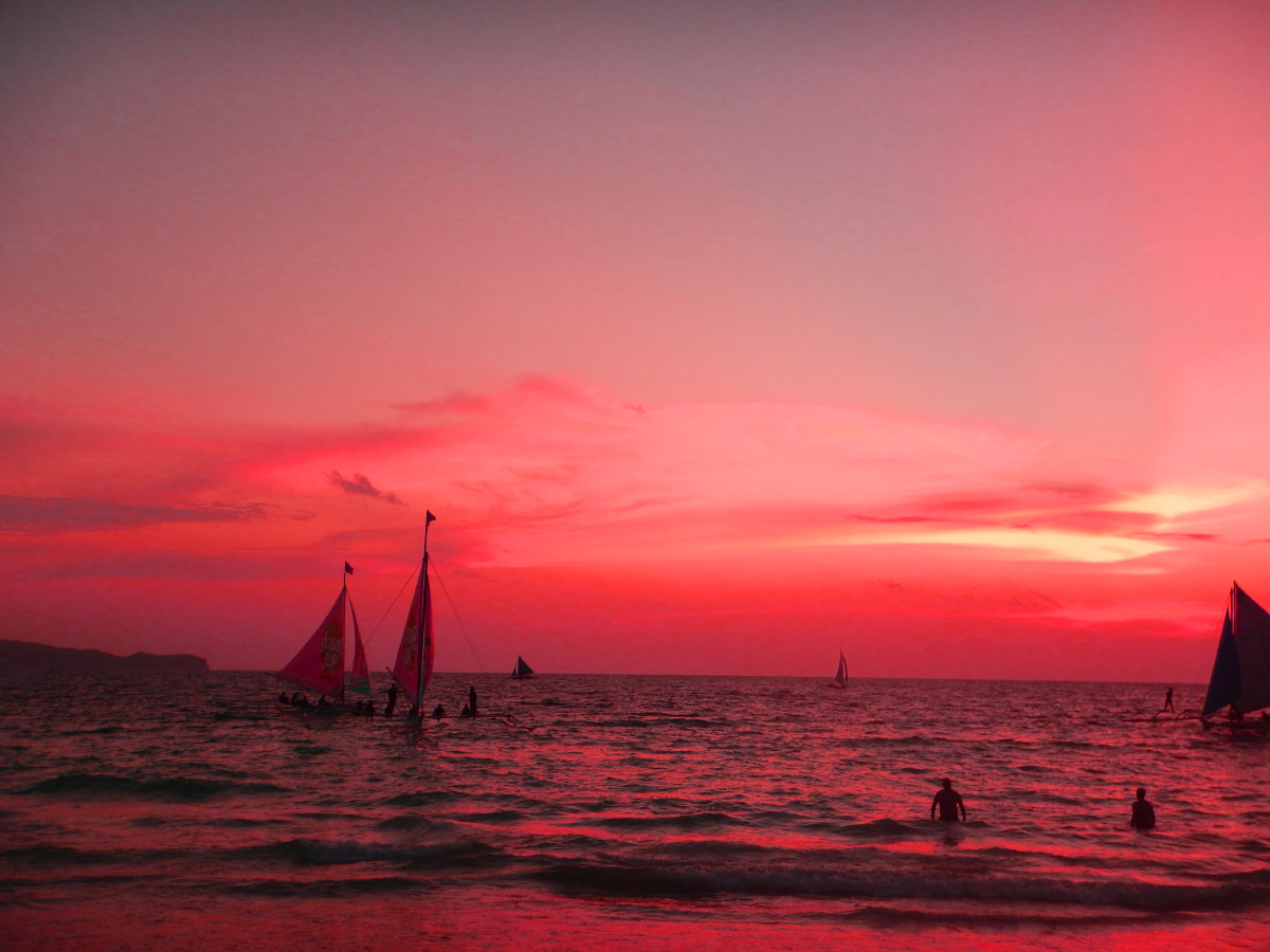 菲律宾长滩岛白沙滩夕阳无限好