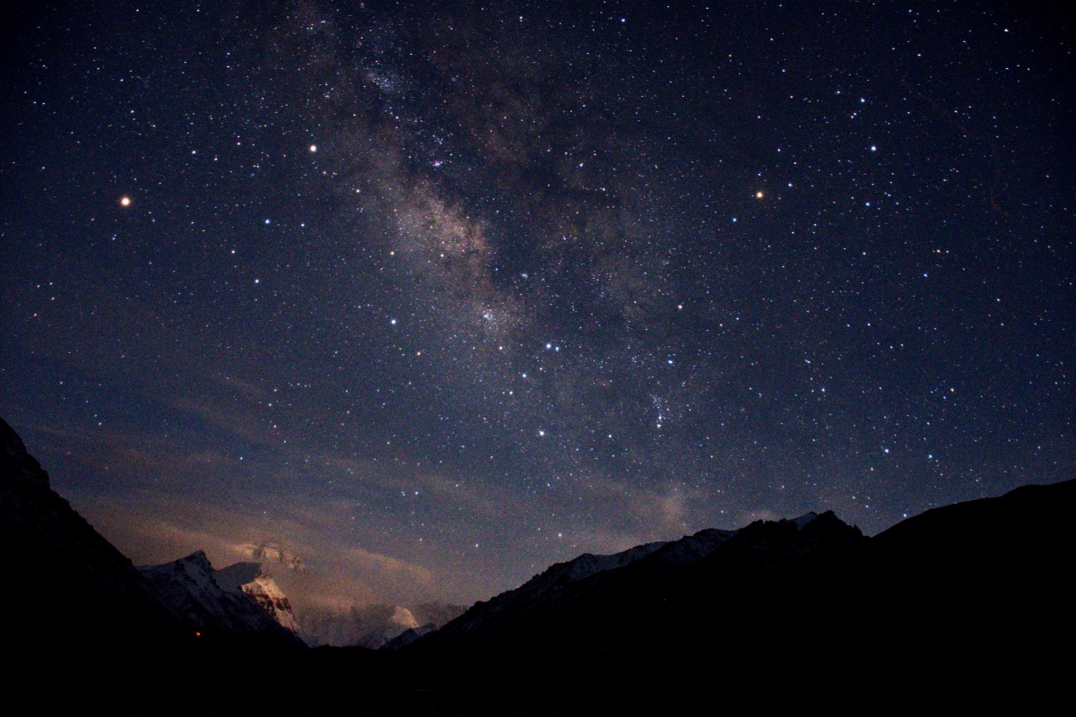 珠穆朗玛峰和晚上的星空.