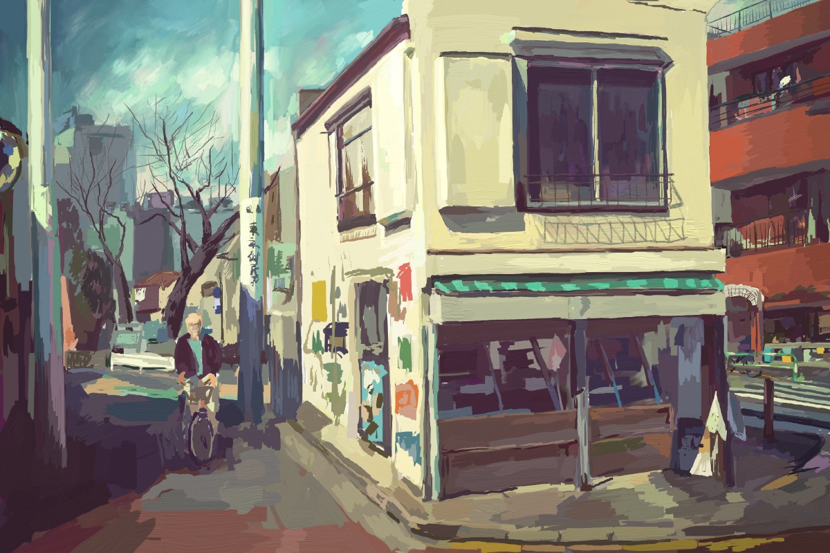 纯手绘乡村街景油画