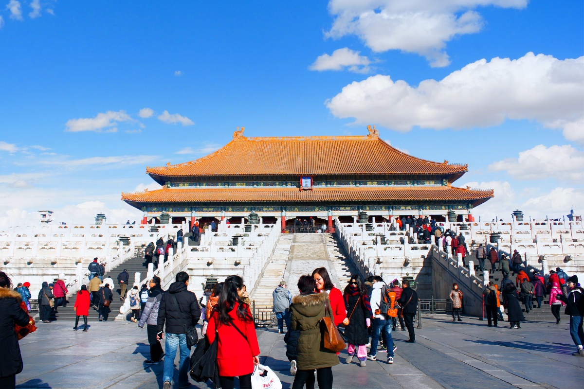冬日故宫人很多游客照北京故宫正殿