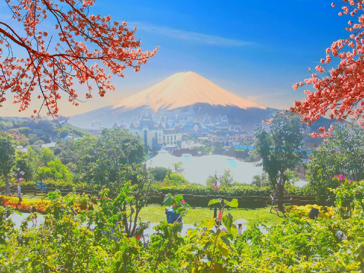 樱花树下富士山浪漫风趣迪士尼