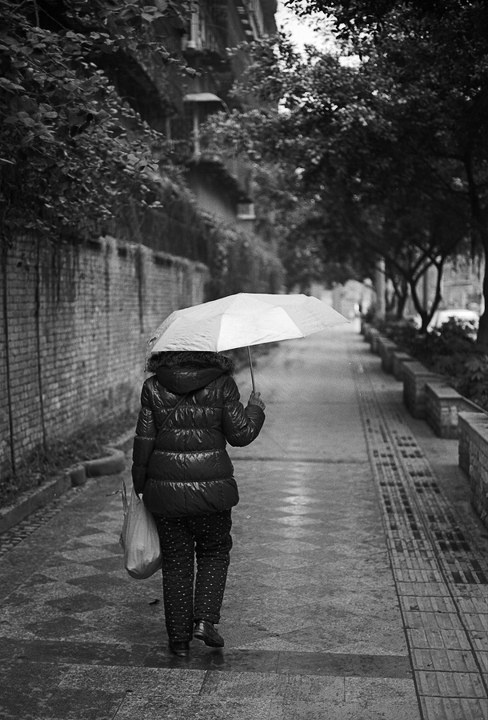 川大南门外举伞的老者