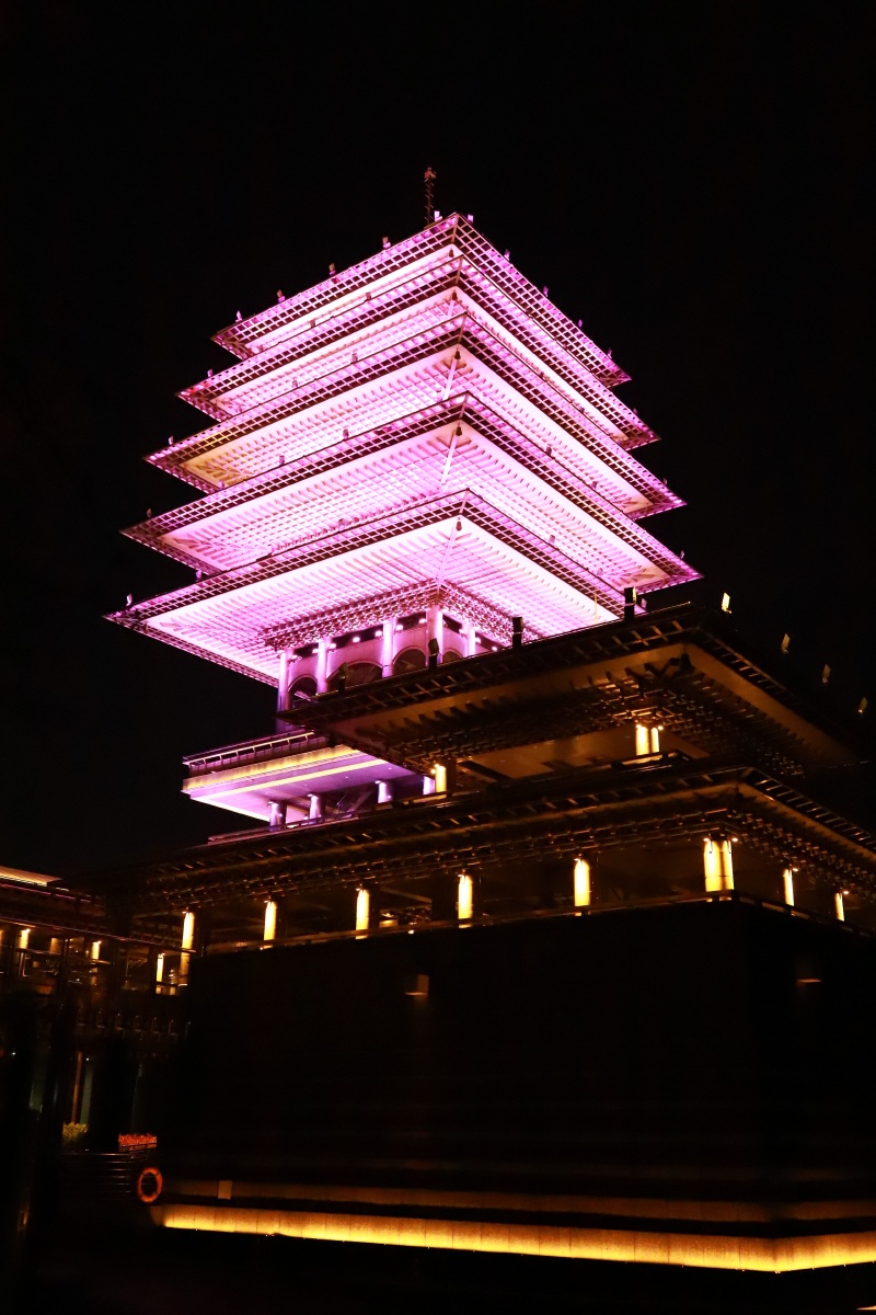 临平公园东来阁上下2个小时城市夜景灯光秀最美杭城