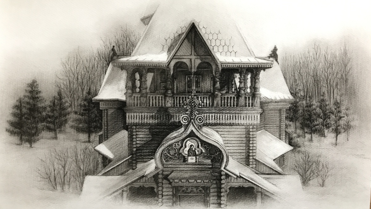 哈尔滨老建筑老教堂炭笔素描