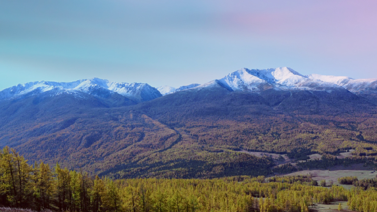 在喀纳斯湖拍到雪山