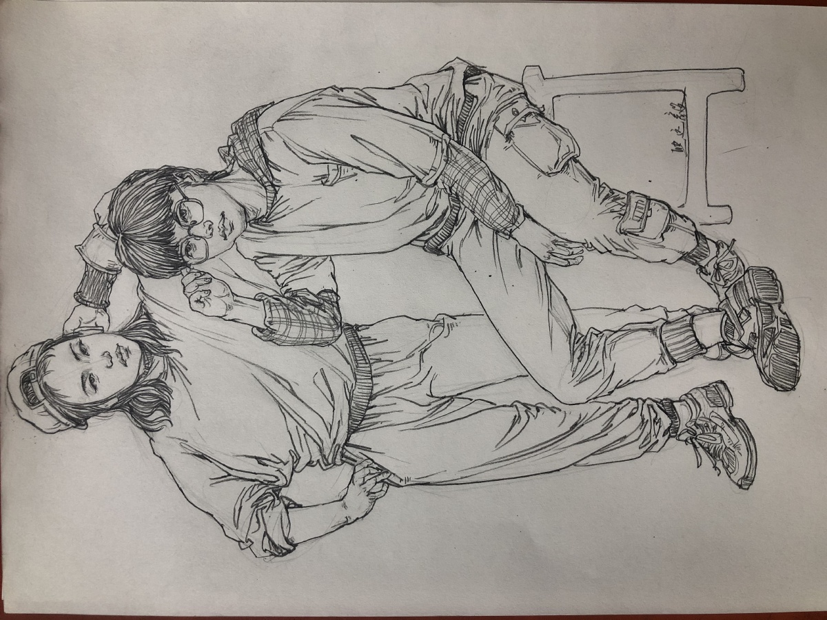 线性人物组合速写钢笔速写线描速写