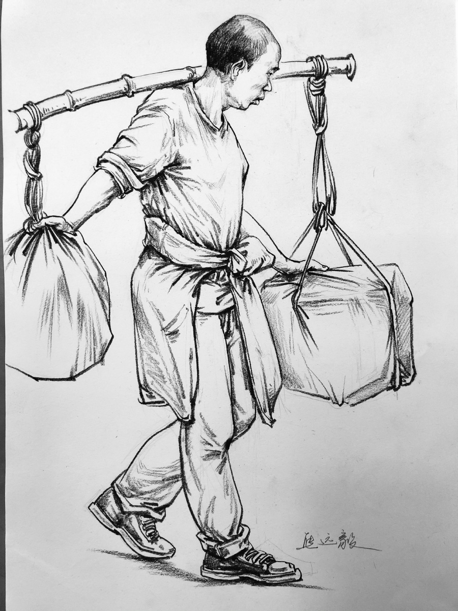 单人速写组合人物速写线性速写碳笔线面速写