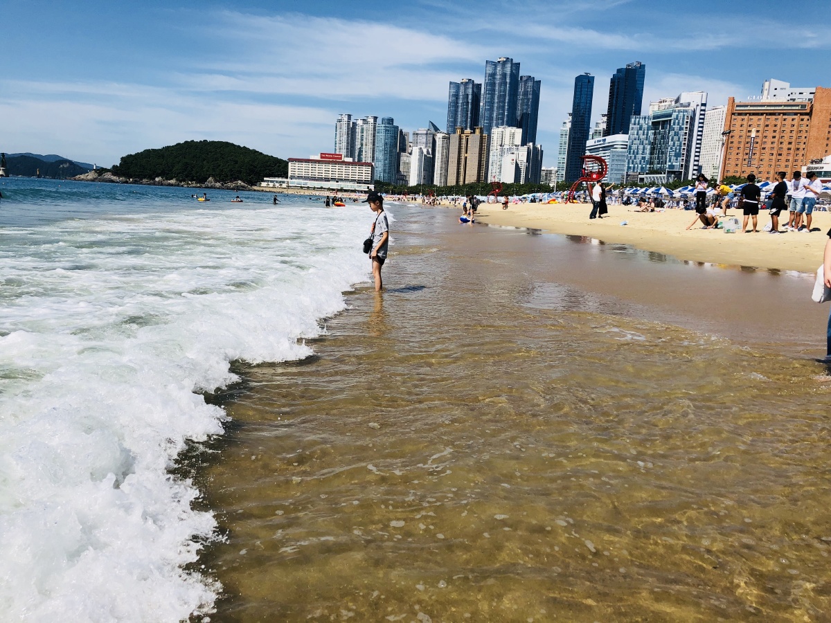 夏韩国釜山海云台海边