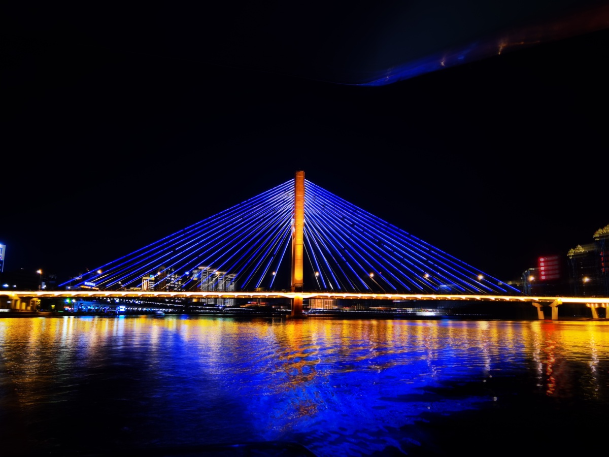 吉林市松花江边夜景临江门大桥音乐喷泉74