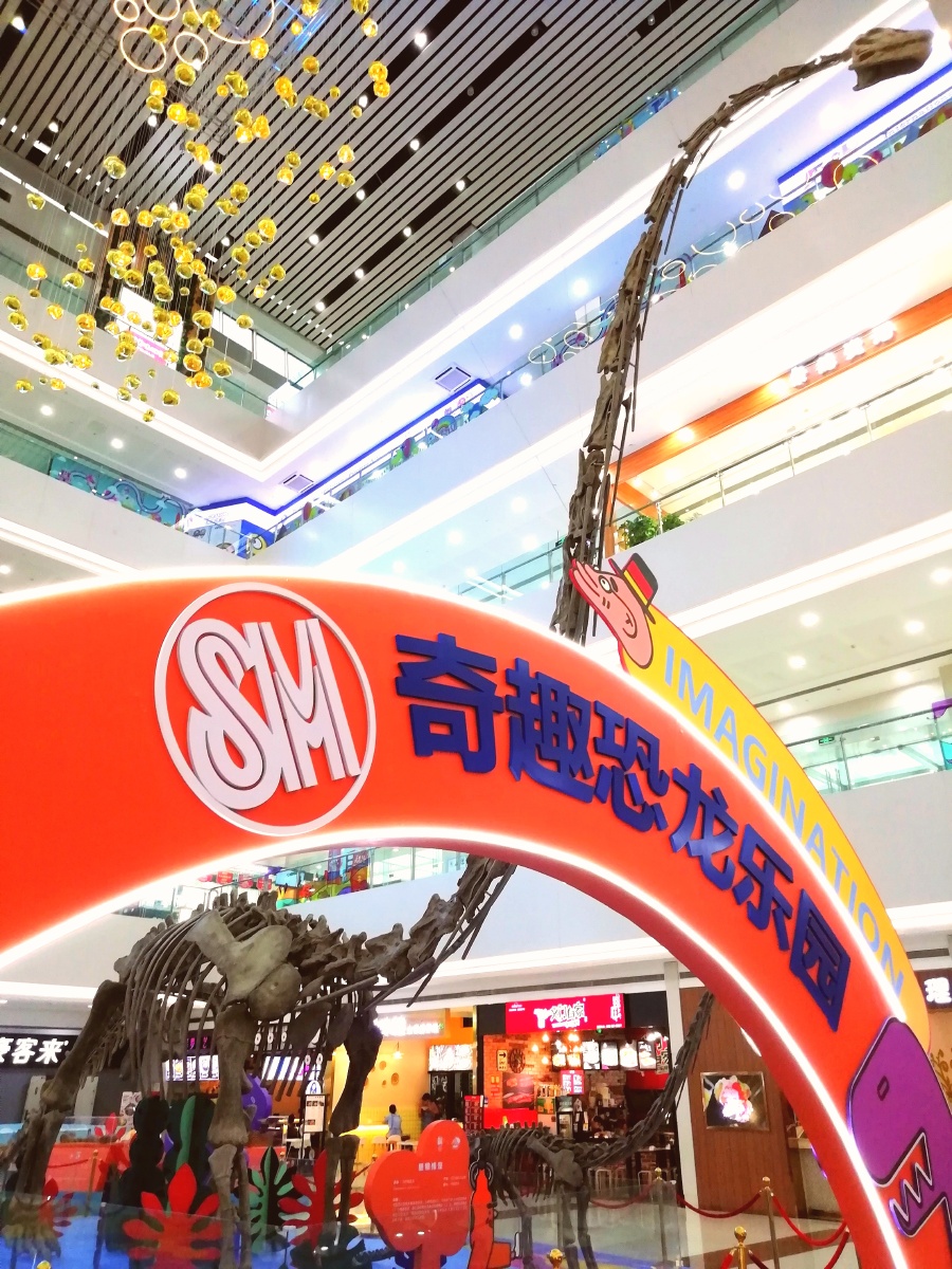 恐龙来了2021年5月22日自贡恐龙在重庆渝北区sm广场展出吸引了很多