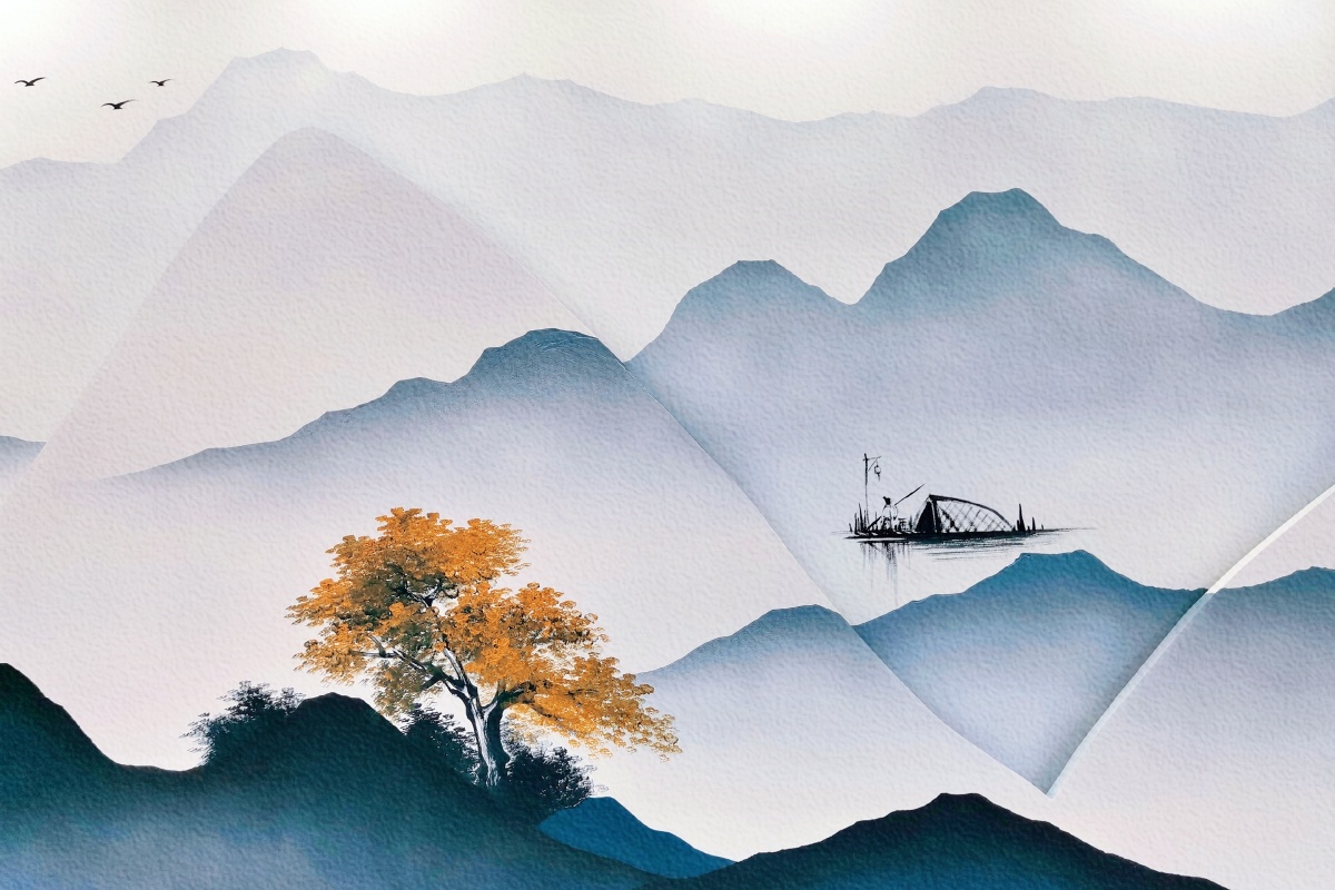 新开餐厅的墙壁上的一副山水画