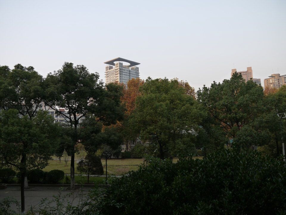 测试5<br />
爬到行政楼前松树的台子上拍的，正赶上退休的人打完麻将出来，很不好意思