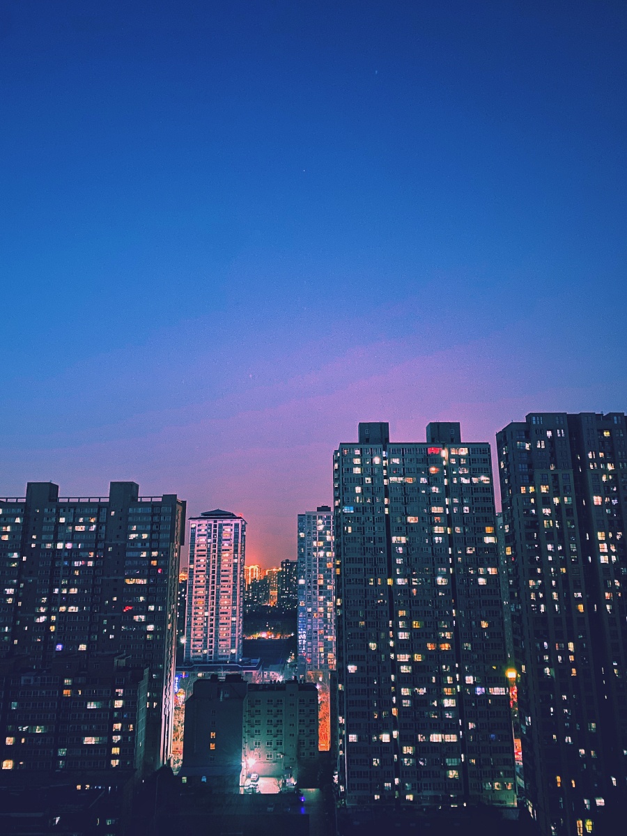 城市,天空,傍晚,夕阳