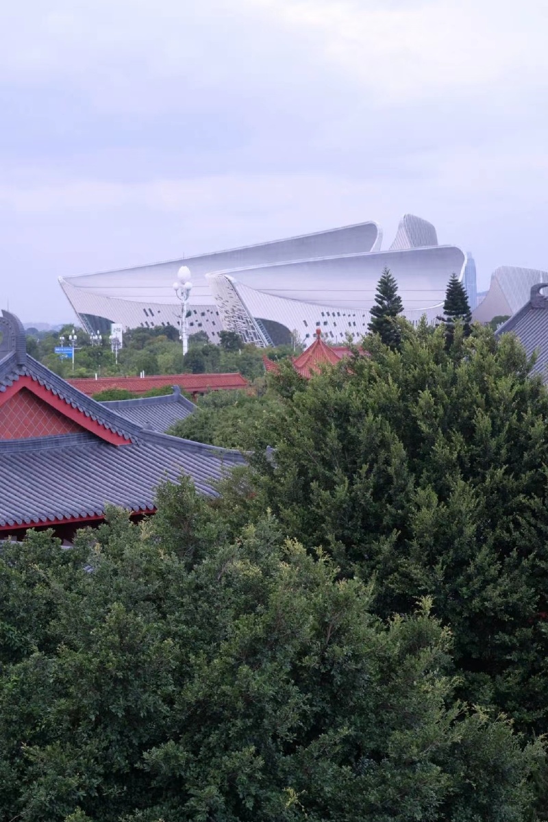 沿着三江口大桥从马尾直达仓山站在桥上拍慈航寺掩映在海峡艺术中心之