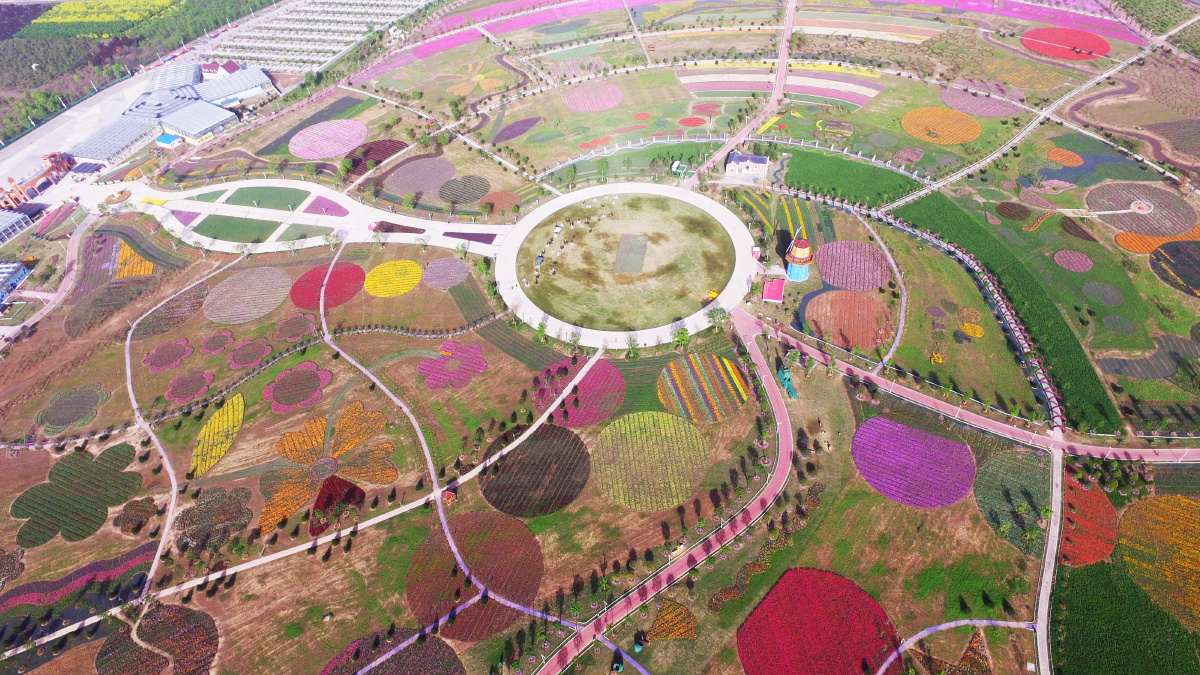 河南许昌航拍鄢陵五彩大地观光休闲旅游区如资料