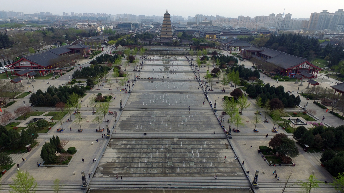 陕西西安航拍全国重点文物保护单位大雁塔资料